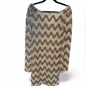Judith March Bell Sleeve Dress Cream and Brown Chevron Knit Medium